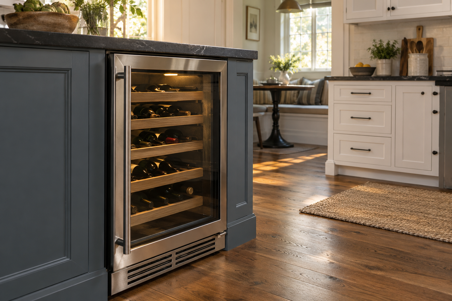 Illustrative Viking wine cooler in a residential kitchen — AI image for Sub-Zero Repair Briarcliff Manor