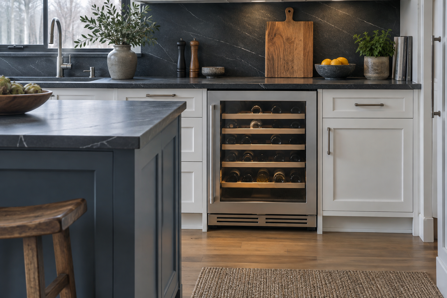 Illustrative Viking wine cooler in a residential kitchen — AI image for Sub-Zero Repair Briarcliff Manor