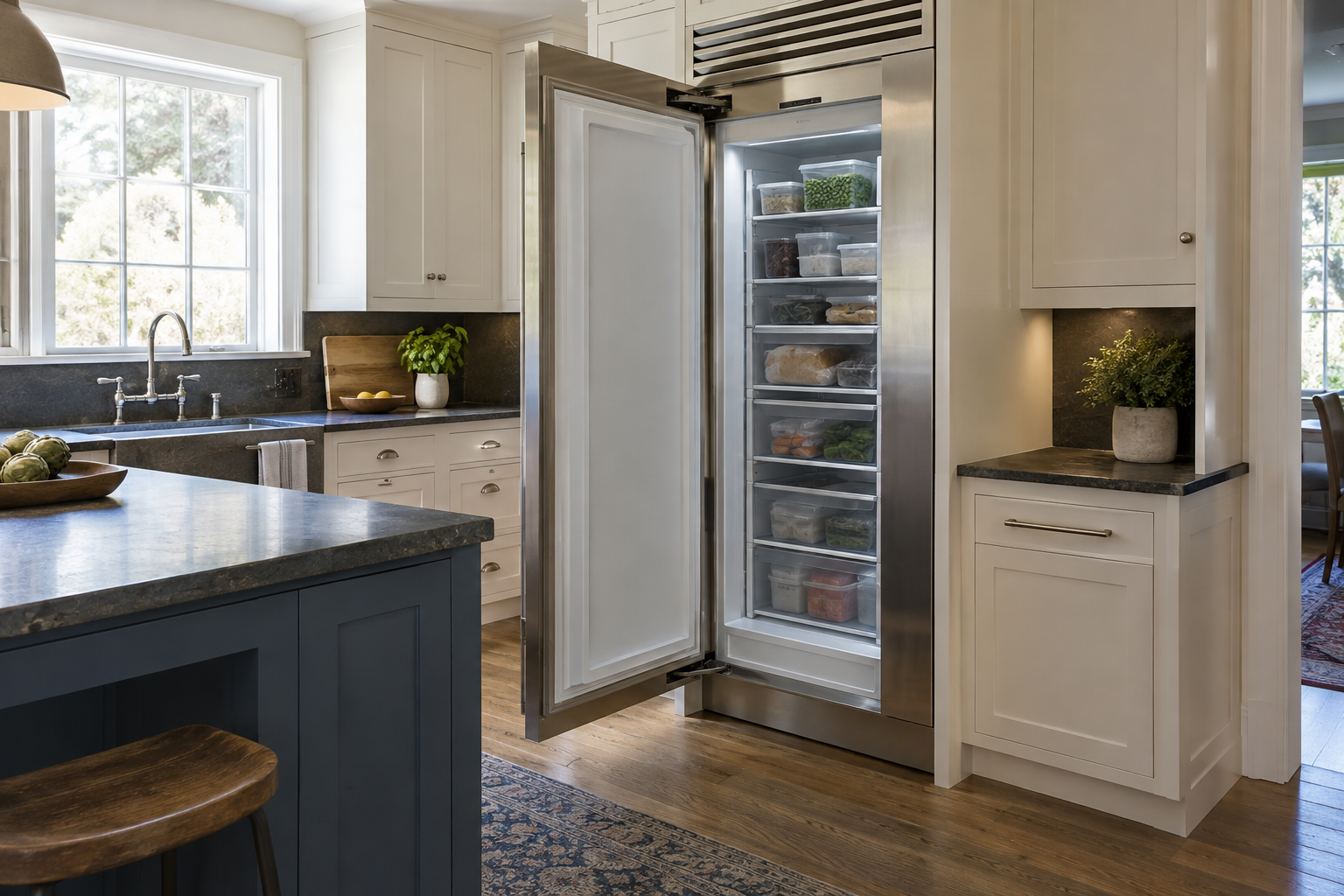 Illustrative Viking freezer in a residential kitchen — AI image for Sub-Zero Repair Briarcliff Manor